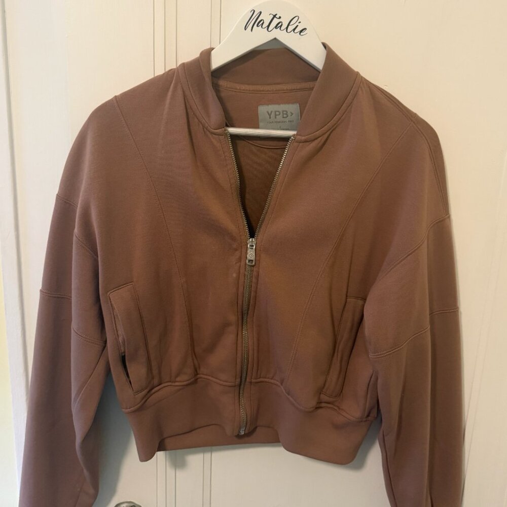 YPB by Abercrombie Cropped Zip-Up Jacket – Brown (Size Small)